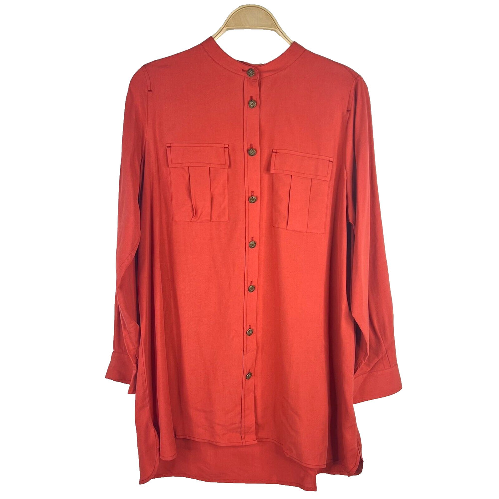 Soft Surroundings NWOT Size PL Silk Button Up Long Sleeve Tunic Top‎